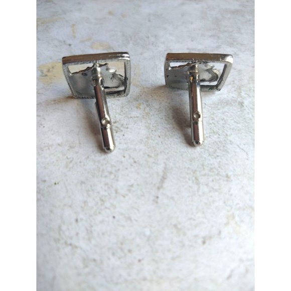 Vintage Square Frame Horse Cuff Links Silver Tone - Picture 3 of 4